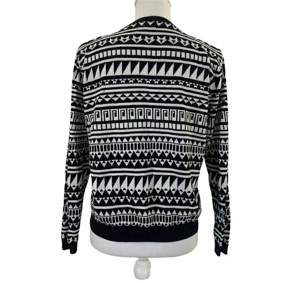 Black and White Geometric Pattern 90s Sweater V Neck Womens Medium - Picture 7 of 7